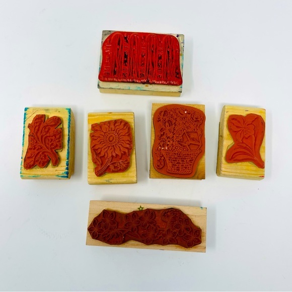 Rubber Stamps‎ Garden Theme Flowers and Fence set of 6 Stamps 1.5”-4” wood tops - Picture 4 of 5